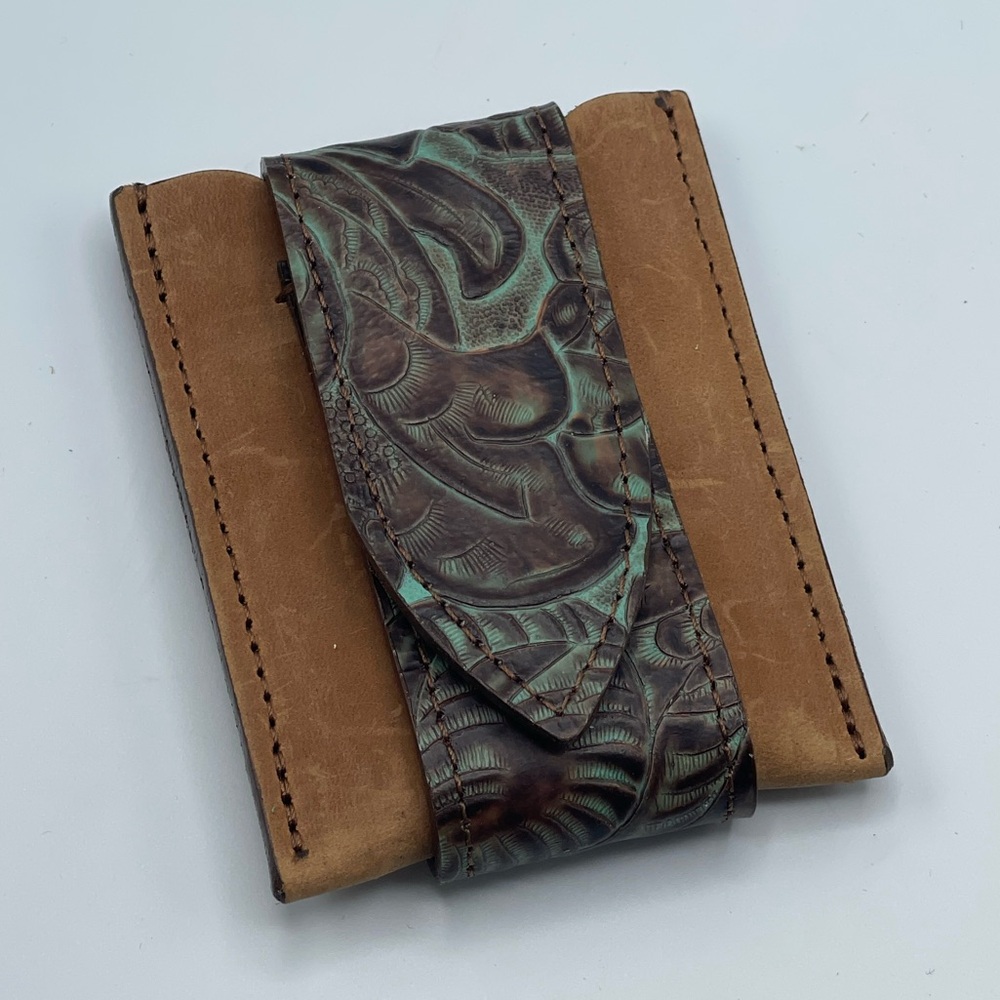 Re-Ride Stories Stylish Brown and Patterned Leather Card/Money Holder